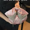 sac à main en satin avec nœud papillon pour banquet, pochette de fête de mariage, sac à main de luxe pour femmes, sac de soirée exquis à paillettes et diamants