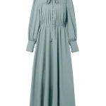 ZANZEA femmes luxe Maxi Robes élégant modeste col à volants noué taille à manches longues robe longue musulmane Hijabs Abaya Robes S-3XL