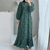 Robe musulmane à manches longues et col rond pour femmes, mode musulmane, vintage, ourlet à volants, robe d&rsquo;été, Turquie, caftan, adt