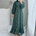 Robe musulmane à manches longues et col rond pour femmes, mode musulmane, vintage, ourlet à volants, robe d&rsquo;été, Turquie, caftan, adt