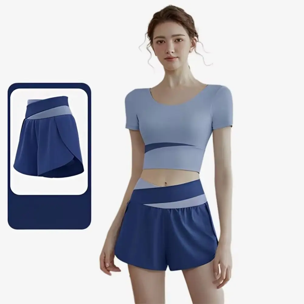 Short de sport respirant pour femmes, ceinture élastique colorée, jupe de Yoga, poches latérales pour téléphone, short de course antidérapant