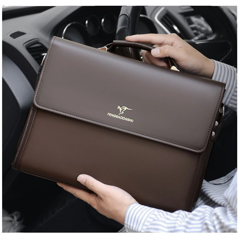 Porte-documents de luxe en cuir pour hommes, fourre-tout de travail de styliste, sac à main noir, sac à bandoulière carré pour avocat A4