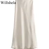 willshela 2024 jupe en satin noir femme taille haute jupes longues élégantes pour les femmes mode été jupe midi bureau jupes pour femmes