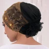 strass broderie femmes tête turban musulman femme chapeau cancer chimio casquette africaine bandeau bonnet