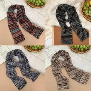 Écharpe tricotée rétro à rayures colorées, châle épais à col chaud pour hommes et femmes, écharpe Double face populaire, accessoires cadeau, automne hiver