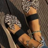 sandales à semelle épaisse compensée pour femmes, sexy, imprimé léopard, nœud, pour les déplacements quotidiens, plage, fête, loisirs, mode, sandales polyvalentes