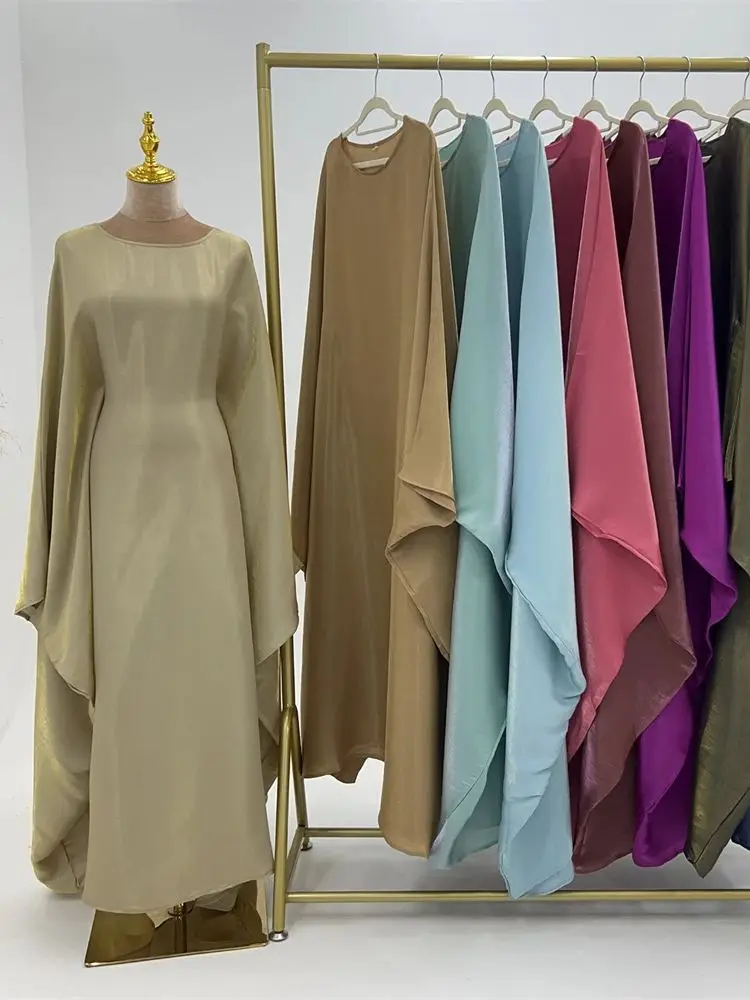 ramadan satin abaya islam musulman été manches chauve souris maxi robe kebaya abayas pour les femmes caftan robe musulmane femme robes