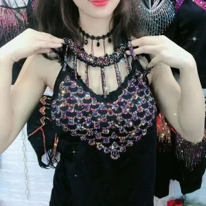 Camisole Incrustée de Strass pour Femme, Sexy, artificiel astique, Mode, Motif Coloré, Automne, Hiver, Chaud, Haute Qualité, All-Match GlaNew