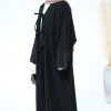 abaya ouvert en velours côtelé d'hiver, kimono de dubaï modeste avec poches, robe pour femme musulmane, cardigan épais et chaud sur le devant avec nœuds