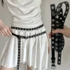ceinture fine punk à double boucle, rétro, double couche, chaîne de taille, rivets, boucle à œillets, ceintures réglables en cuir pu de haute qualité