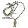 bijoux tribaux bohèmes pour femmes, chapelet de charbon semi fier, pendentif poisson jo4 cm, collier ethnique, mode, 6mm