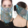voiles de performance fleur paillettes perles décor transparent dentelle danse du ventre tribal visage voiles sangle réglable voiles de danse indienne
