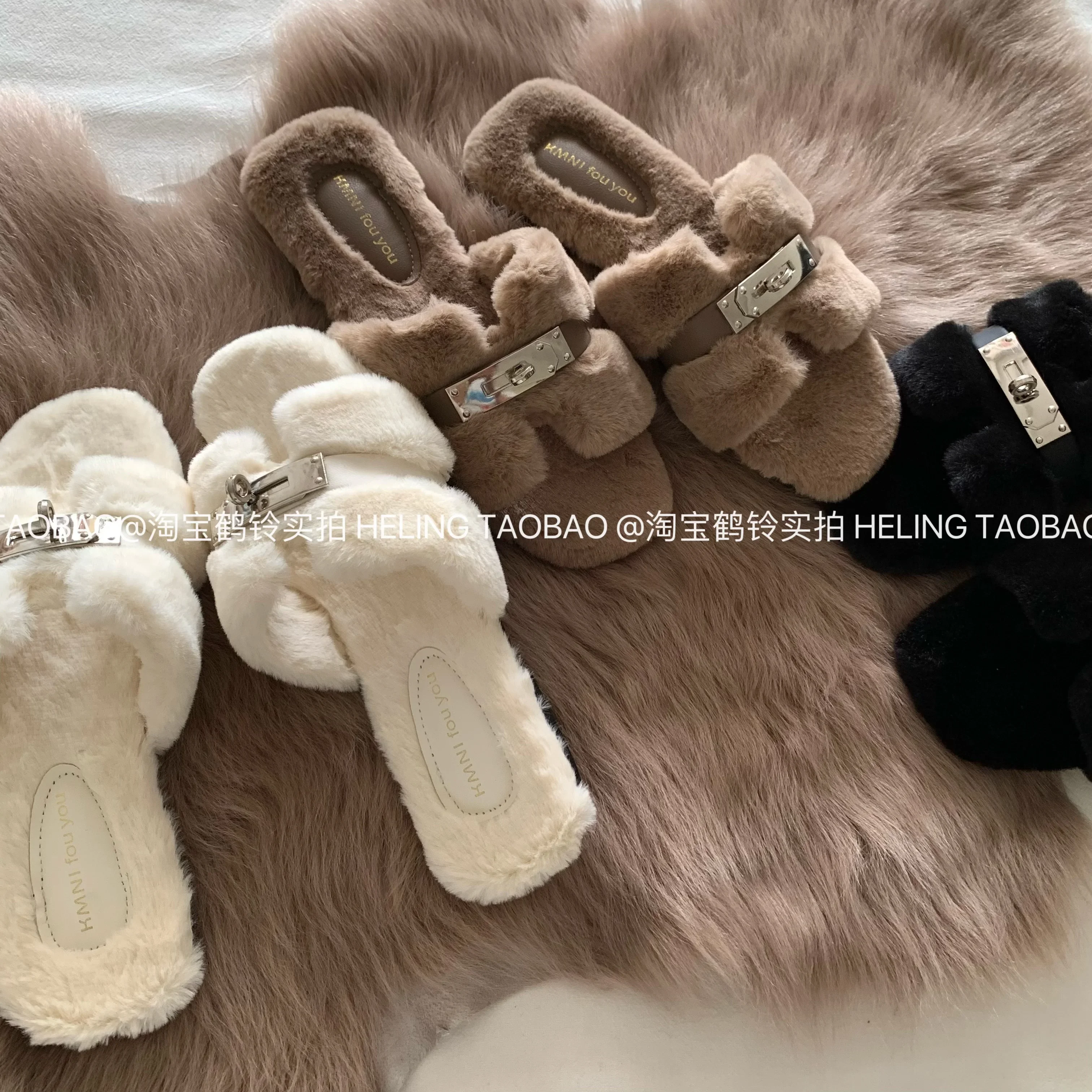 Pantoufles en fourrure élégantes pour femmes, chaussures plates chaudes et moelleuses, sandales d'intérieur pour la maison, chaussures haut de gamme, nouvelle mode, 2025