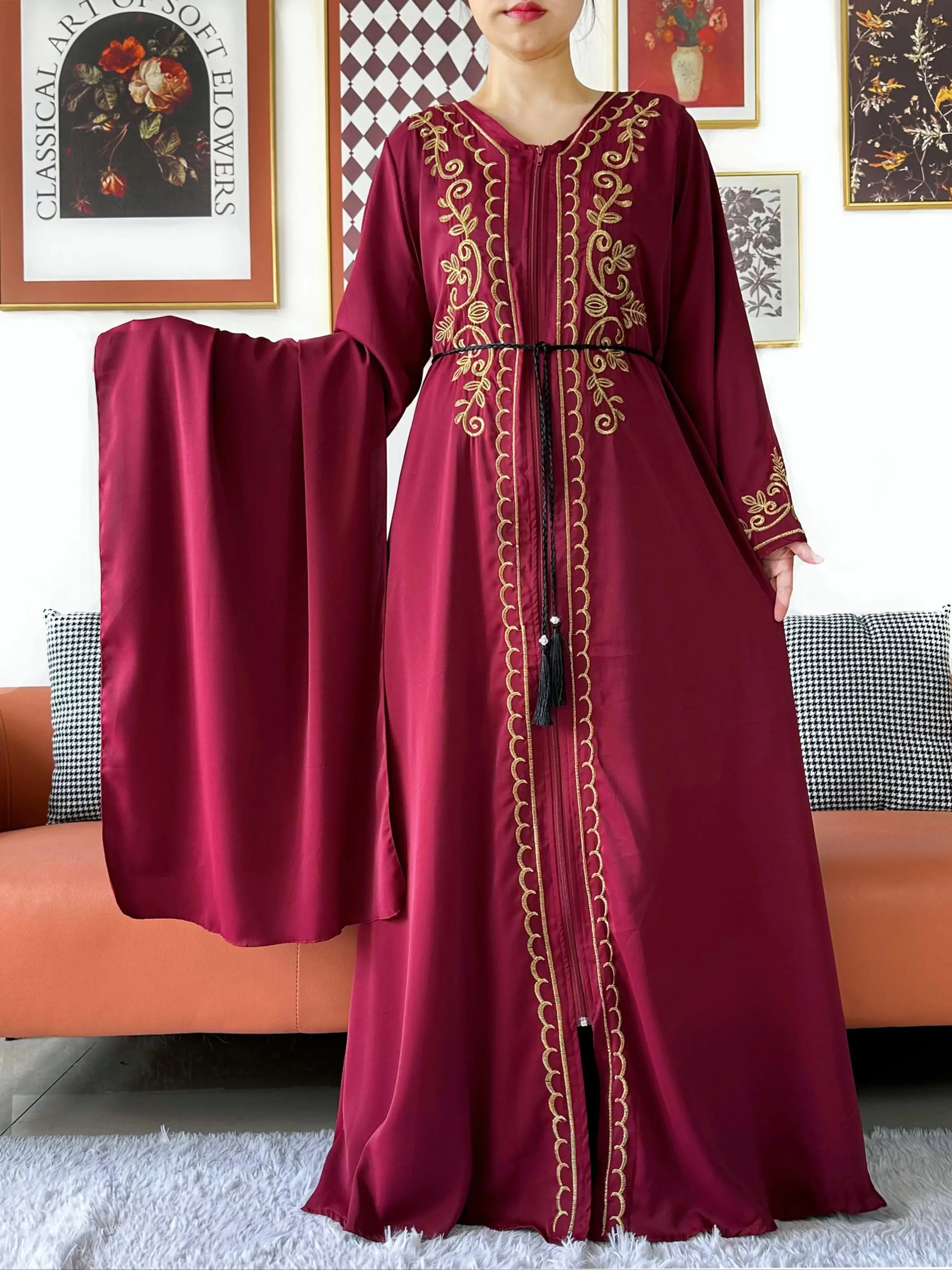 Abaya à manches longues en mousseline de soie pour femmes, ample et ouvert, vêtements musulmans et islamiques, Style Cardigan pour Occasions spéciales, nouvelle collection 2025