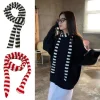 Écharpe rayée longue écharpe à cravate femmes foulards en coton écharpe fine et étroite Harajuku rayé tricoté foulards fille cou plus chaud nouveau