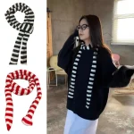 Écharpe rayée longue écharpe à cravate femmes foulards en coton écharpe fine et étroite Harajuku rayé tricoté foulards fille cou plus chaud nouveau