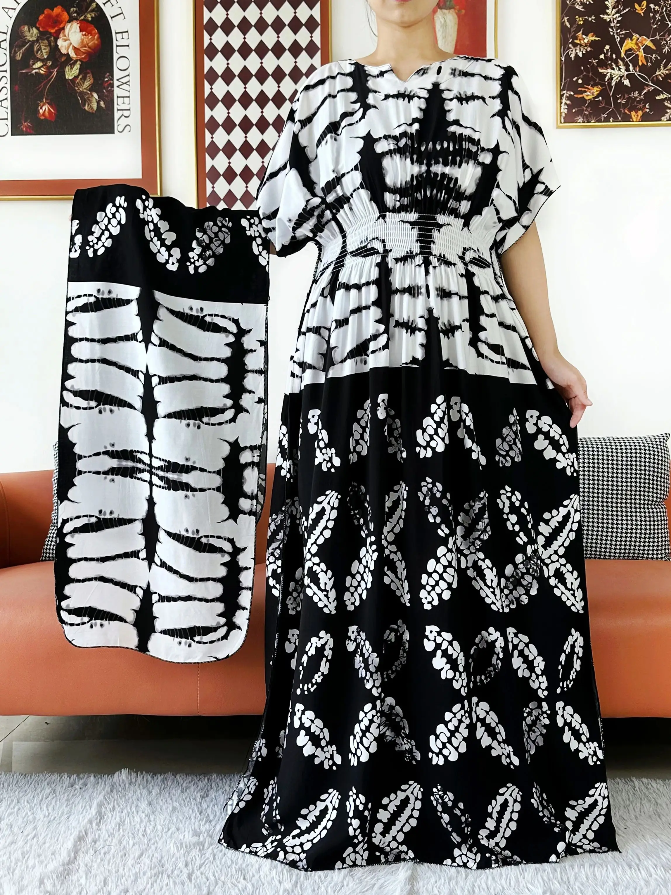 2025 nouvelle robe d'été Abaya musulmane à manches courtes recueillir la taille florale lâche Boubou Maxi Islam femmes robe Abaya africaine vêtements