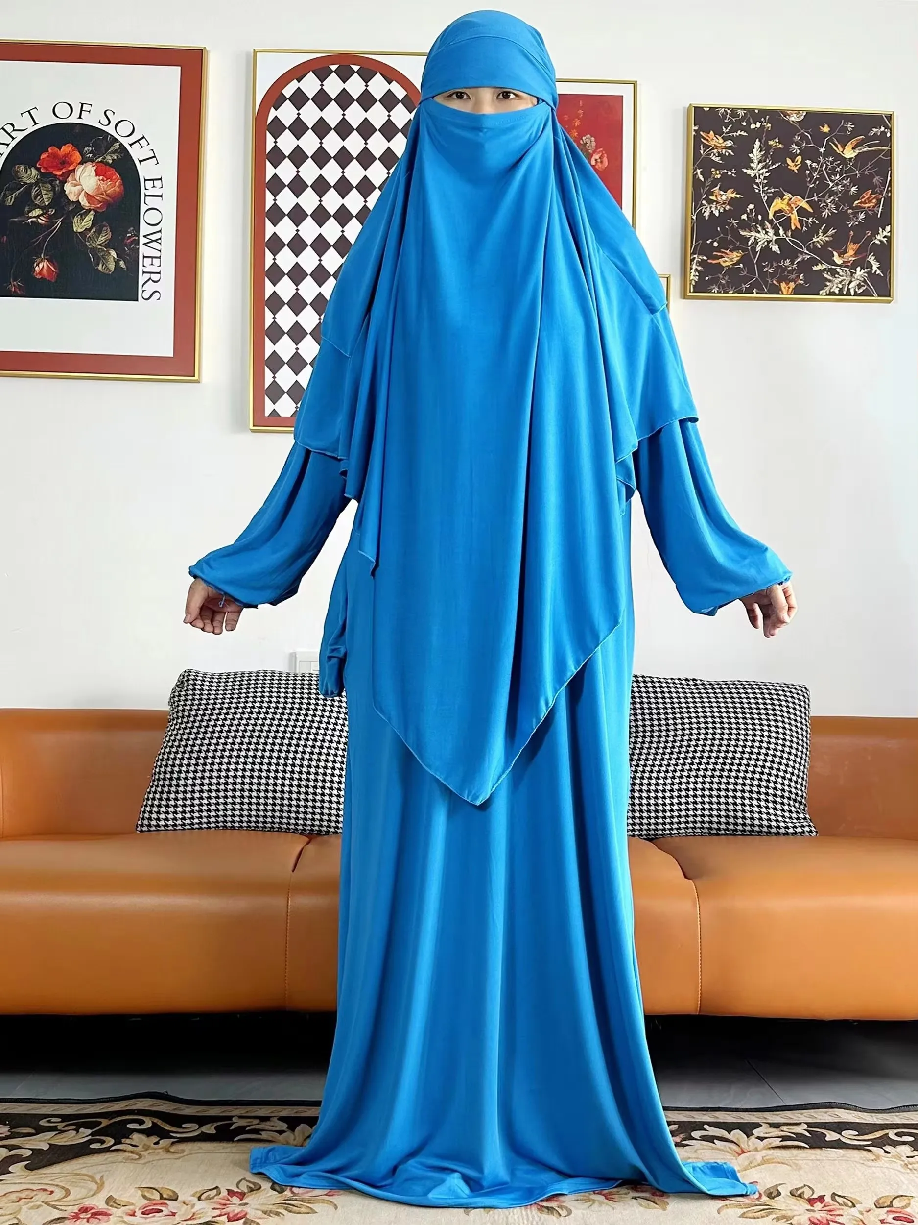 ensemble 2 pièces de vêtements de prière pour femmes, jilbab, ramadan islamique, jilbeb, dubaï, tenue modeste turque, écharpe tiens imar superposée, hijab