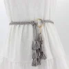 ceinture à pampilles tressée de couleur unie pour femmes, style boho pour filles, corde fine en tricot pour robe, accessoires, nouvelle collection 2024