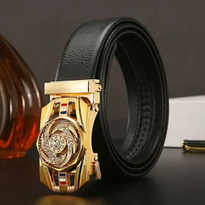 Ceinture en cuir avec décoration en biscuits pour homme, ceinture de luxe pour homme, Business Time to Run, automatique, taille dorée