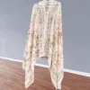 Écharpe florale respirante pour femmes, teinture par nouage, bouton grenouille, grand châle fin, absorption de la sueur, légère, protection solaire, foulard pour filles
