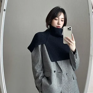 Écharpe pull châle pour femme, solide, doux, chaud, cape initiée, automne, hiver, col roulé, faux