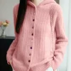 cardigans à capuche pour femmes, 100% laine, décontracté, épais, chaud, doux, mode coréenne, vêtements d'extérieur tricotés, pull à simple boutonnage, automne hiver