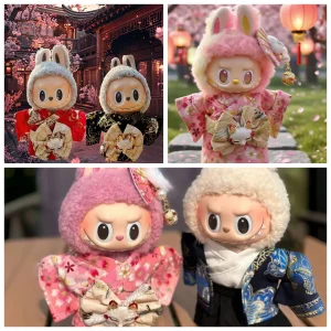 Peignoir Kimono japonais Labubu 17cm 3.0, ensemble de vêtements avec fleur, accessoires pour vêtements de Style japonais