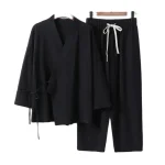 Kimono pyjamas japonais coton 2 pièces ensemble Yukata samouraï hommes Ninjya moine porter Chef jardinage vêtements de travail japon Style Jinbei
