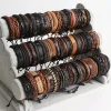 20 pièces bracelets en cuir tressé pour hommes femmes envelopper perles de bois manchette bracelet cordons de chanvre ethnique tribal fait à la main wrap bracelet
