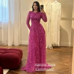 Robe de bal scintillante de l&rsquo;arabie saoudienne, personnalisée, col rond, manches longues, perles, paillettes, robes d&rsquo;occasion formelles, robe de soirée