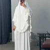 ramadan long khimar avec robe hijab eid musulman couvre chef femmes jilbab 2 pièces ensemble jubha islamique hijabs musulman vêtement de prière