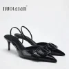 chaussures noires élégantes pour femmes, design de boucle à la mode, sandales d'été à talons hauts, slingback, bout pointu, pour le bureau, 2025
