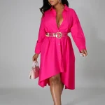 Robe chemise élégante à manches longues pour femmes, rose boutonnée, irrégulière, rêver, mode de rue, loisirs, automne, nouvel article, 2024