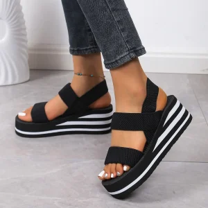 Sandales compensées légères pour femmes, bout ouvert, plateforme, semelles épaisses, chaussures d&rsquo;été décontractées avec sangle arrière, chaussures de loisirs