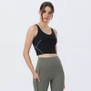 Soutien-gorge de sport absorbant les chocs pour femme, mi-résistance, dos anti-favorable, coussin de poitrine intégré, haut glacé nu, fitness d&rsquo;été