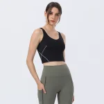 Soutien-gorge de sport absorbant les chocs pour femme, mi-résistance, dos anti-favorable, coussin de poitrine intégré, haut glacé nu, fitness d&rsquo;été