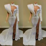 Robe de Soirée Africaine à Manches sulfet Paillettes pour Fille, Tenue de Bal Personnalisée, Style Sirène Arabe Saoudien