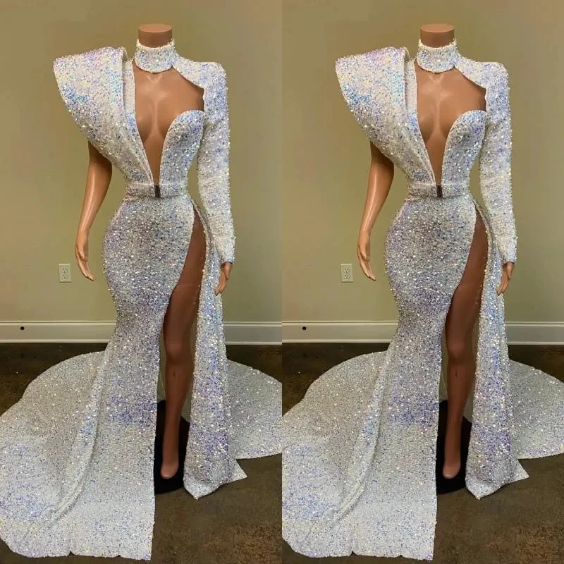 Robe de Soirée Africaine à Manches sulfet Paillettes pour Fille, Tenue de Bal Personnalisée, Style Sirène Arabe Saoudien Robe de Soirée Africaine à Manches sulfet Paillettes pour Fille, Tenue de Bal Personnalisée, Style Sirène Arabe Saoudien