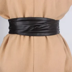 Ceinture de taille large élastique en cuir PU pour femmes, élégante, douce et réglable, décoration de robe, décoration de fête