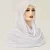 Écharpe hijab en mousseline de soie strass pour femmes, châle extensible, bandeau musulman uni, mode, couleur unie, long silencieux