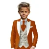 costumes beige slim fit pour garçon, blazer à simple boutonnage de haute qualité, ensemble 3 pièces avec veste, pantalon, gilet pour enfants, tenue de bal élégante