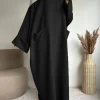 Abaya musulmane du moyen-orient pour femmes, jupe longue, couleur unie, robe islamique avec poches (foulard non inclus) Abaya musulmane du moyen-orient pour femmes, jupe longue, couleur unie, robe islamique avec poches (foulard non inclus)