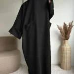 Abaya musulmane du moyen-orient pour femmes, jupe longue, couleur unie, robe islamique avec poches (foulard non inclus)