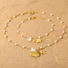Ensemble de bijoux en perles d&rsquo;eau douce pour femmes, collier, étoile de mer, bracelet de cheville, chaîne en acier inoxydable, cadeaux quotidiens de fête