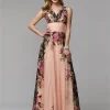 Robe de Soirée Personnalisée en Mousseline de Soie pour Femme, Tenue de Bal Élégante à Motif Floral, Coupe Trapèze, Col en V Froncé, Longueur au Sol, 2025