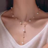 collier avec pendentif en perles d'eau douce naturelles, plaqué or 18 carats, bijoux élégants pour femmes