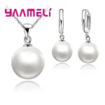 Ensembles de bijoux de mariage lisses pour femmes, collier de perles en argent regardé 925, boucles d&rsquo;oreilles créoles, accessoires de mode