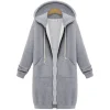 sweat shirt à capuche pour femme, long, épais, ample, mode, couleur unie, poches, automne et hiver, 2022