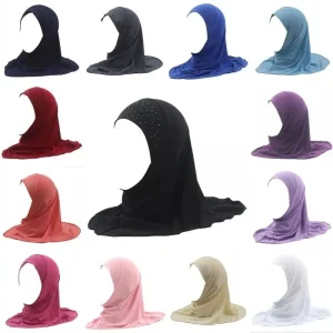 Nouvelles filles musulmanes Hijab enfant mode perceuse chaude Turban couleur unie islamique enfants écharpe casquette Khimar joueur écharpe